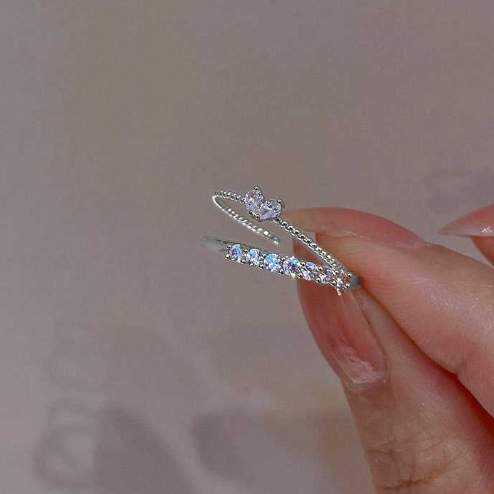 2PCS/SET  Cincin Jari Telunjuk Kombinasi Bentuk Hati Bahan Zirkon Gaya Korea Untuk Perempuan Import