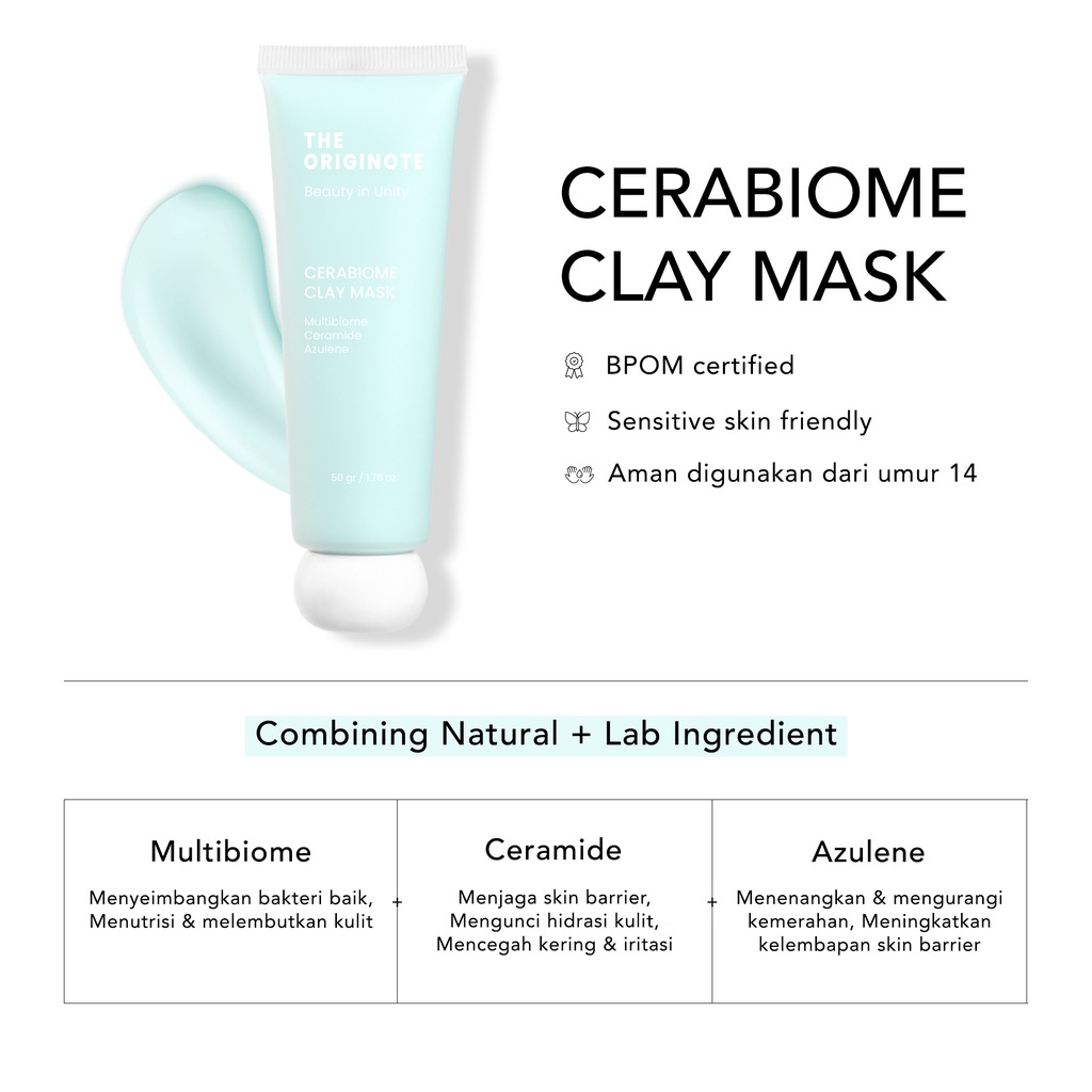 (READY) The Originote Cerabiome Clay Mask 50gr Masker Membersihkan Wajah Pori-Pori dan Eksfoliasi with Multibiome Ceramide dan Azulene