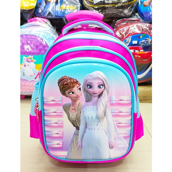 Tas DORONG Trolley Anak Sekolah TK / Play Group / PAUD GAMBAR KUDA PONY dan PUTRI SALJU Luwi Garis V 12inch TIMBUL GLOSSY/ EMBOS 3 RESLETING IMPORT ( Kumbang 12&quot; )