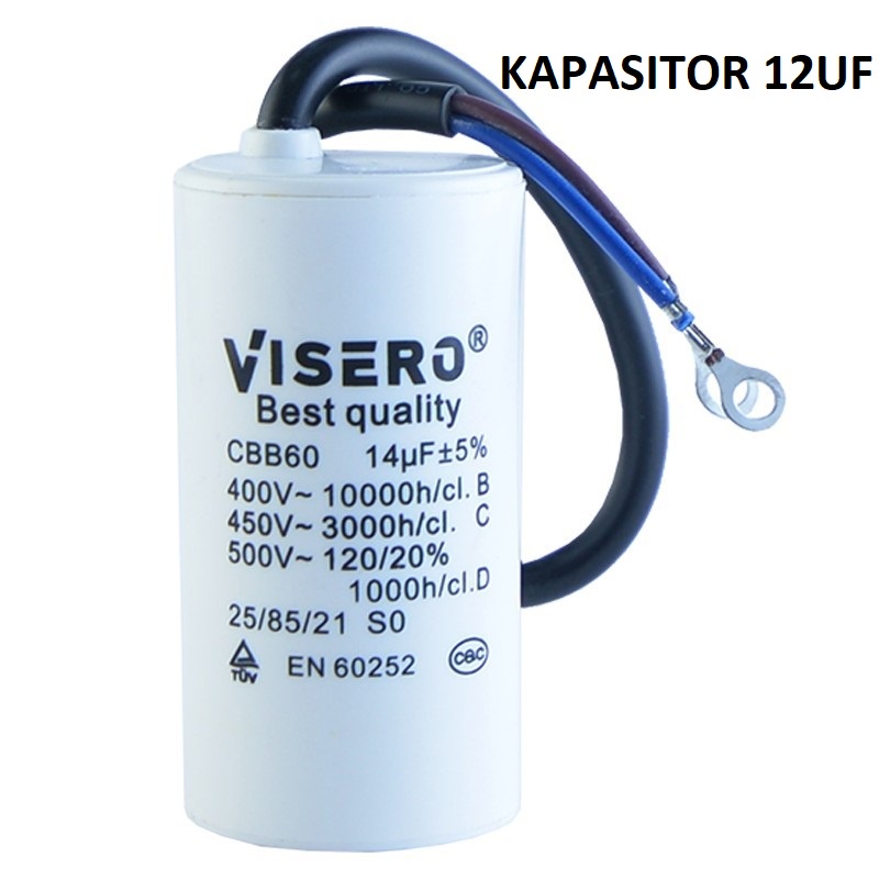 Kapasitor Visero 12uf 450V Bulat Kabel Capacitor Mesin Cuci Pompa Air