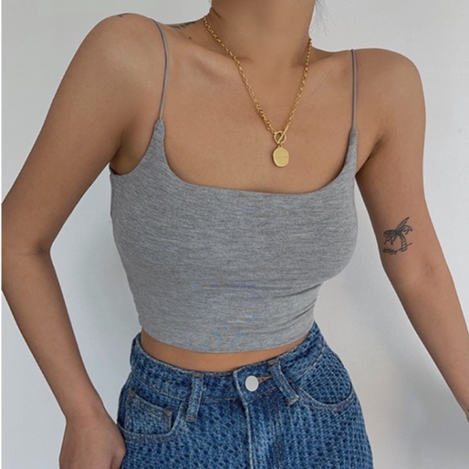 [Premium]Summer Basic Solid Straps Crop Tank Top 7134 (S/M/L)