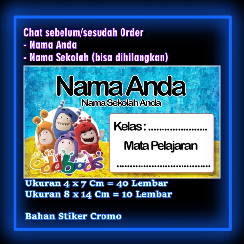 

Stiker Label Buku Oddbods kartun anime lucu Karakter Lucu Custom Lebel Nama cromo murah 20 Varian berbeda Sticker Pelajaran Mapel buku anak sekolah Vol 8