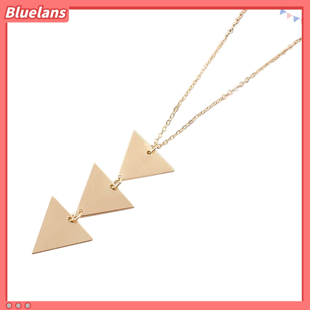 Bluelans Kalung Rantai Panjang Dengan Liontin Segitiga Geometris Untuk Wanita