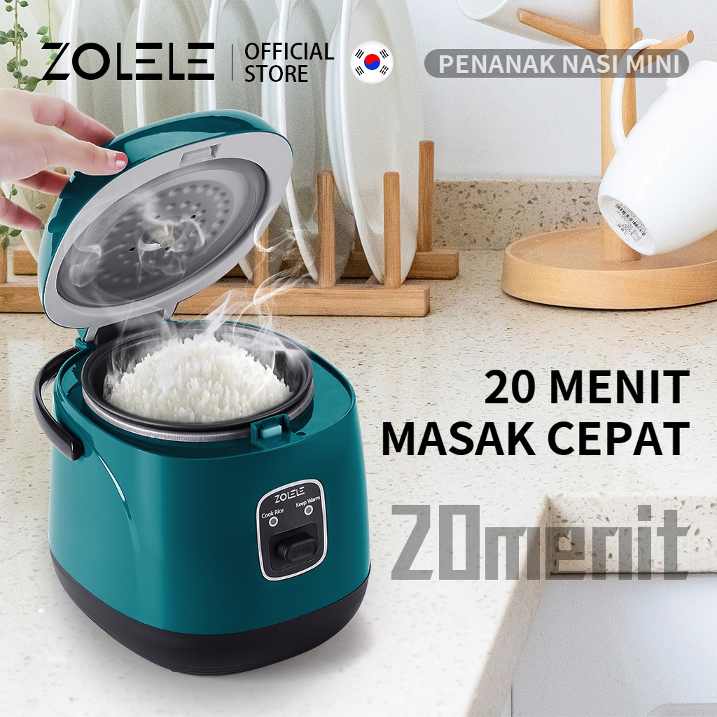 ZOLELE Rice Cooker Penanak Nasi Mini Panci Listrik 2-3 Porsi Smart Micro Processor Electric Cooker Multi Non Stick Pressure Cooker Home Kitchen Portable Low Watt Steamer 0.8L ZB004