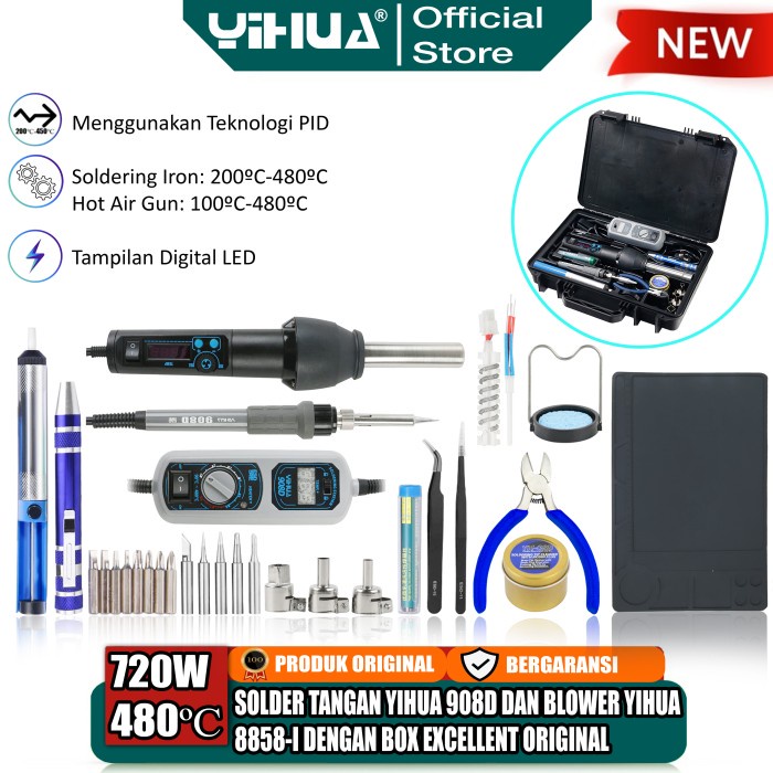 Soldering Kit Yihua 908D Solder Tangan - Yihua 8858-I Blower Uap Set + Box Exellent