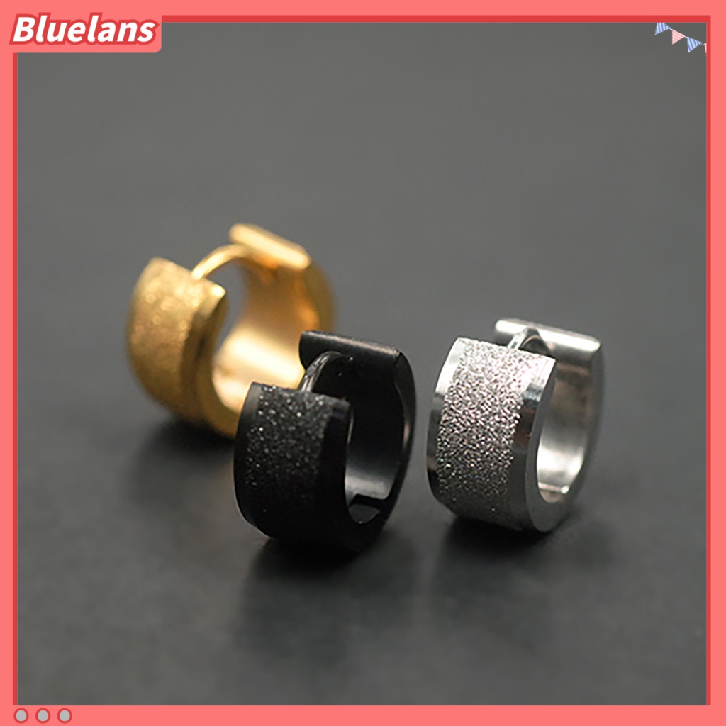 Bluelans 1 Pair Men Women Titanium Steel Dull Polish Hoop Huggie Earrings Ear Studs