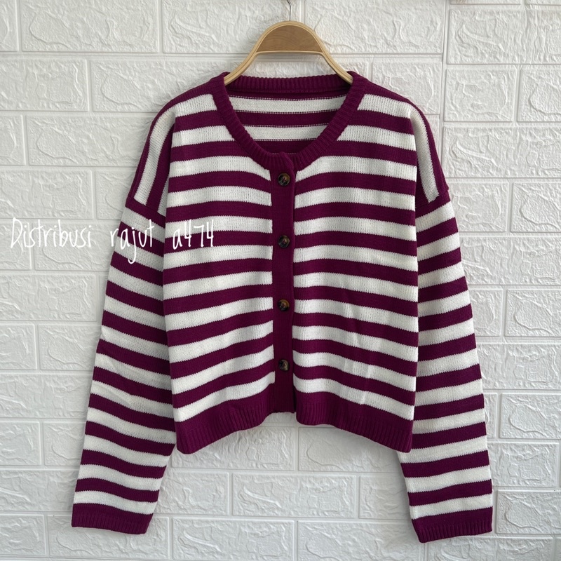 BASIC KNIT TOP CORLA CARDIGAN RAJUT KANCING STRIPE ATASAN RAJUT LENGAN OANJANGj