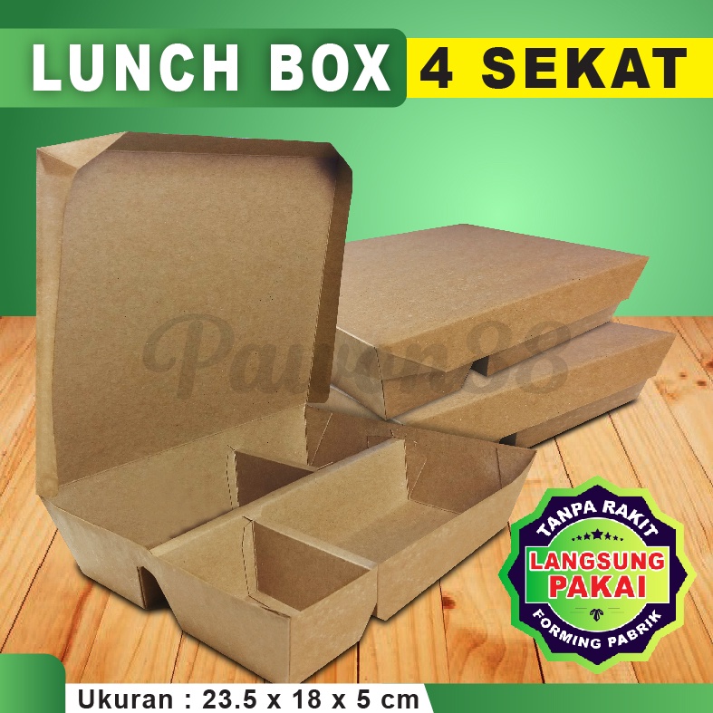 Paper Lunch Box SEKAT 4 - Lunch Box Paper Sekatt 4 -  Kotak Bento Sekat 4 - Kraft Coklat (20 Pcs)