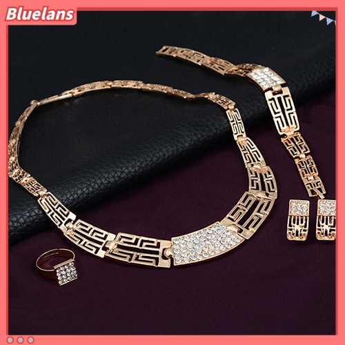 Bluelans Evening Party Crystal Hollow Out Necklace Earring Bracelet Ring Jewelry Set