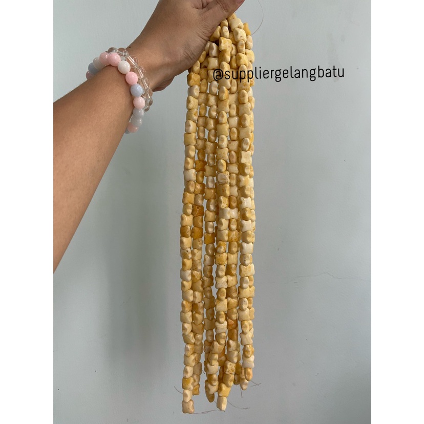 bahan manik manigajah kuning agate tulang 14mm gelang kalung resin