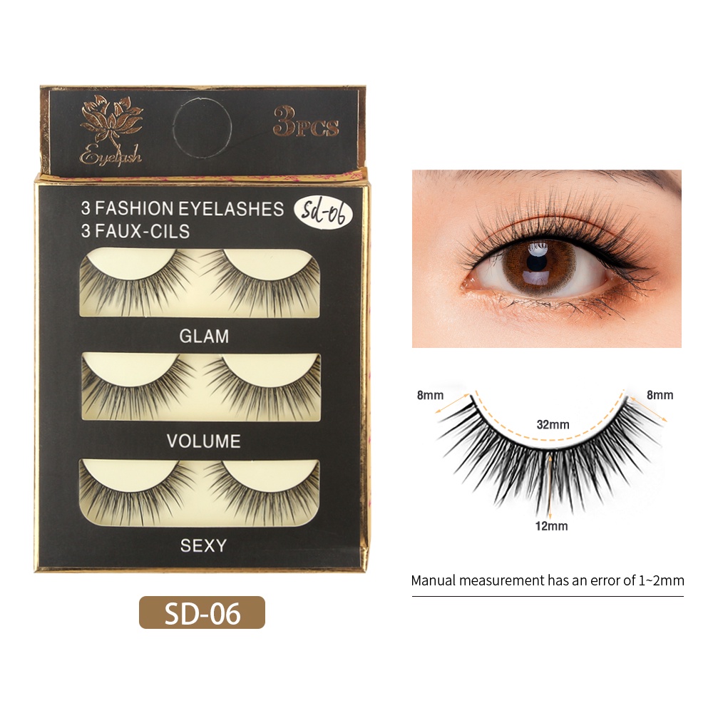 MAGEFY 3 Pasang Bulu Mata Palsu Natural Bulu Mata Eyelash Bulu Mata 3D Eyelash Extension Lembut 7044