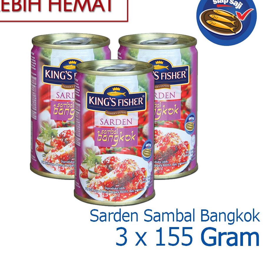 

COD✔️King's Fisher Paket 3 pcs Sarden mini rasa saus bangkok Makanan Kaleng 155 gr|RA5