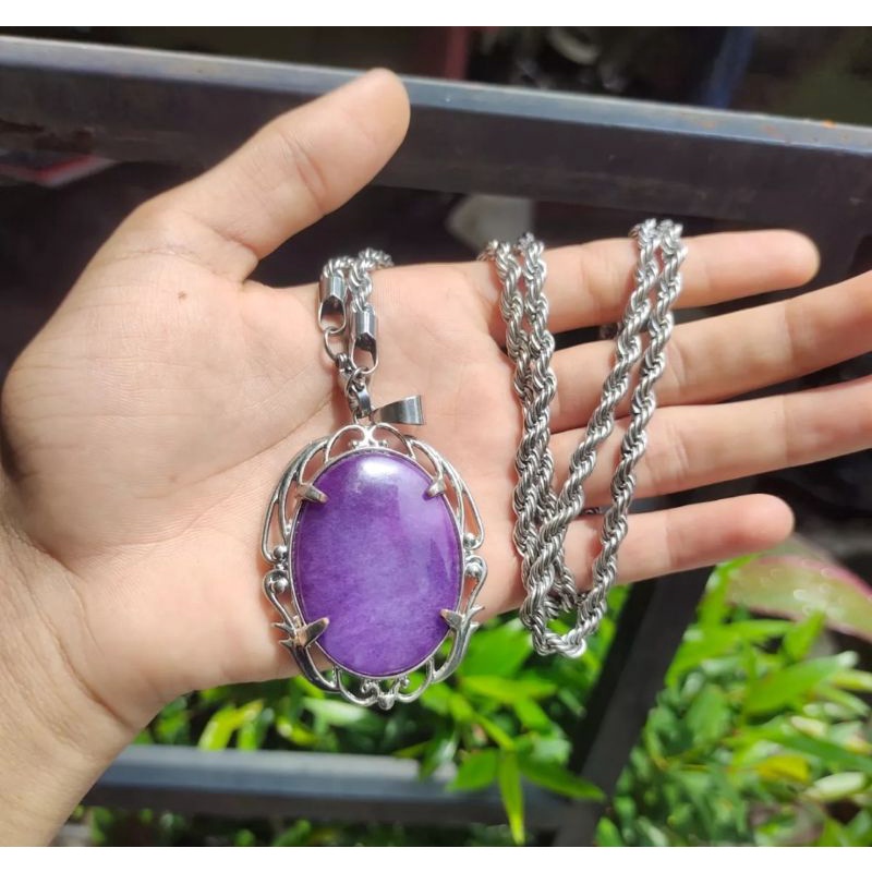 liontin batu kecubung Kalimantan ring titaniim