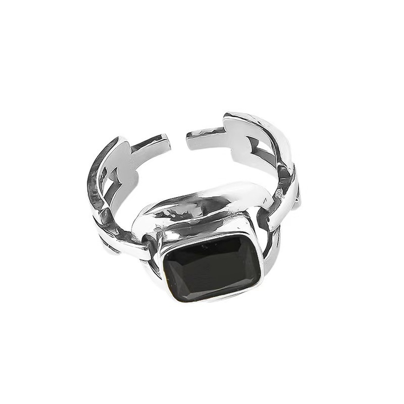 Cincin Jari Depan adjustable Hias Berlian Hitam Gaya hipster Untuk Pria