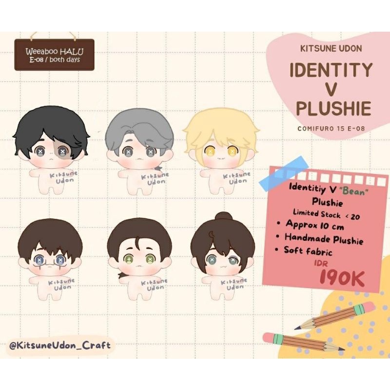 [Ready Srock] Plushie IDV Identity V 10 cm Norton, Luca, Eli, Aesop, Victor, Naib, Boneka, Doll Siap