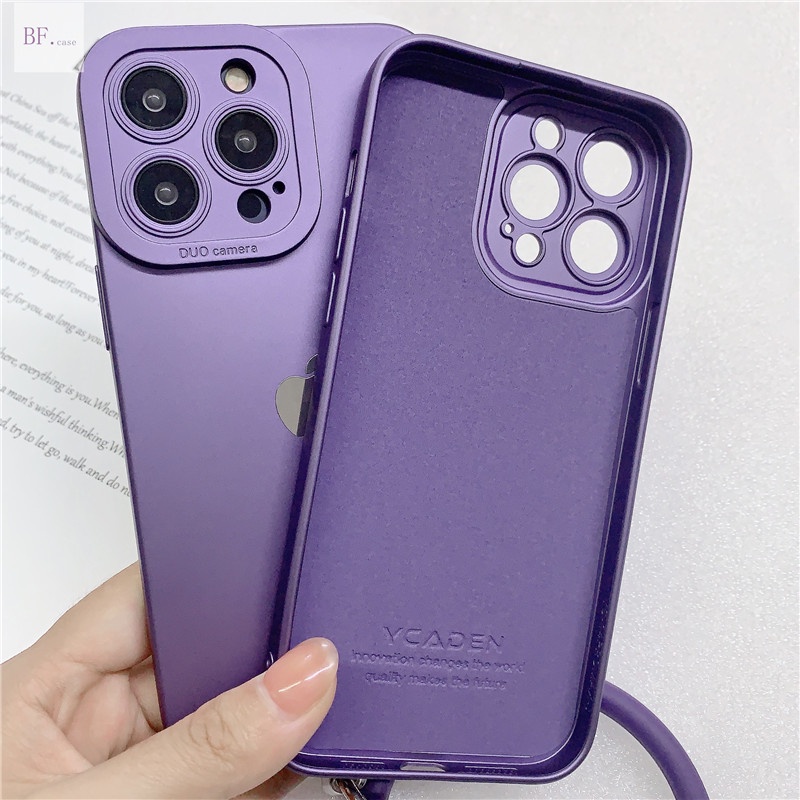 Soft Case Silikon Ungu Tua + Gelang Lubang Volume Untuk IPhone 14 13 12 11 Pro Max X XS XR XSMAX 7 8 Plus 12mini 13mini