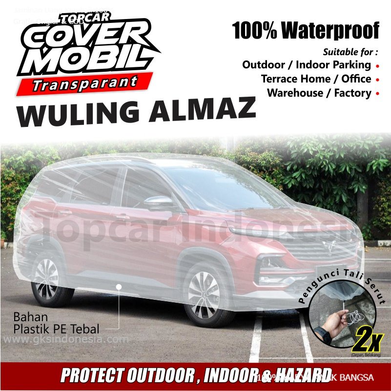 TOPCAR Cover Mobil Transparan Wuling Almaz Plastik Tebal Plastik Waterproof Outdoor Indoor