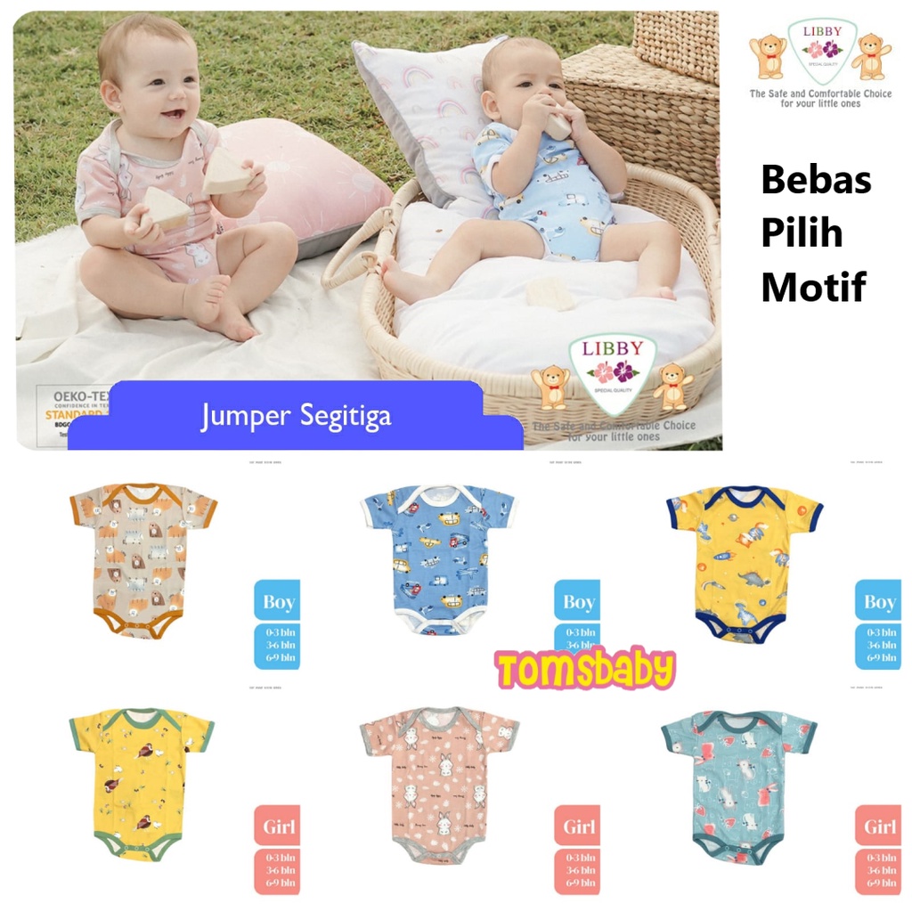 LIBBY (1pcs/pack) Premium Jumper Romper Pendek SEGITIGA Motif Printed (0-12 bulan)