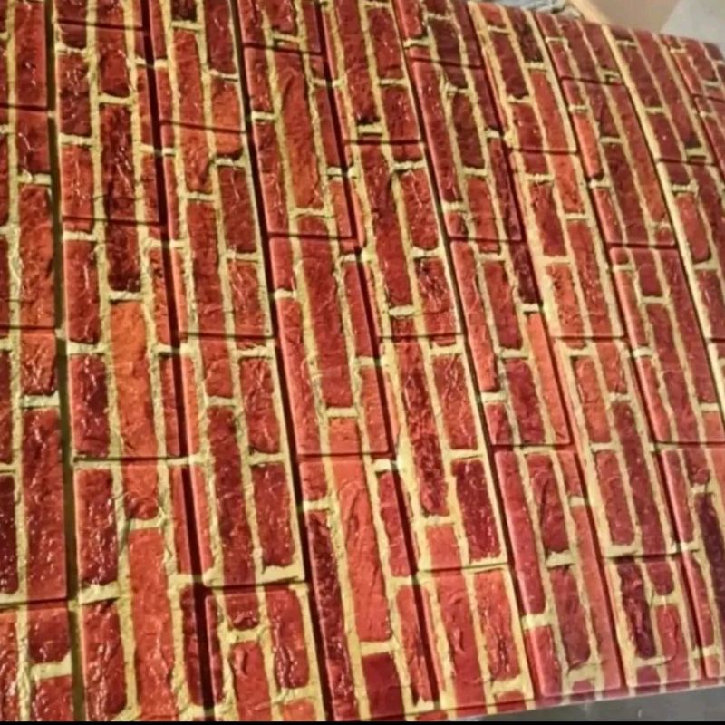 wallpaper foam premium permukaan timbul motif bata list kuning