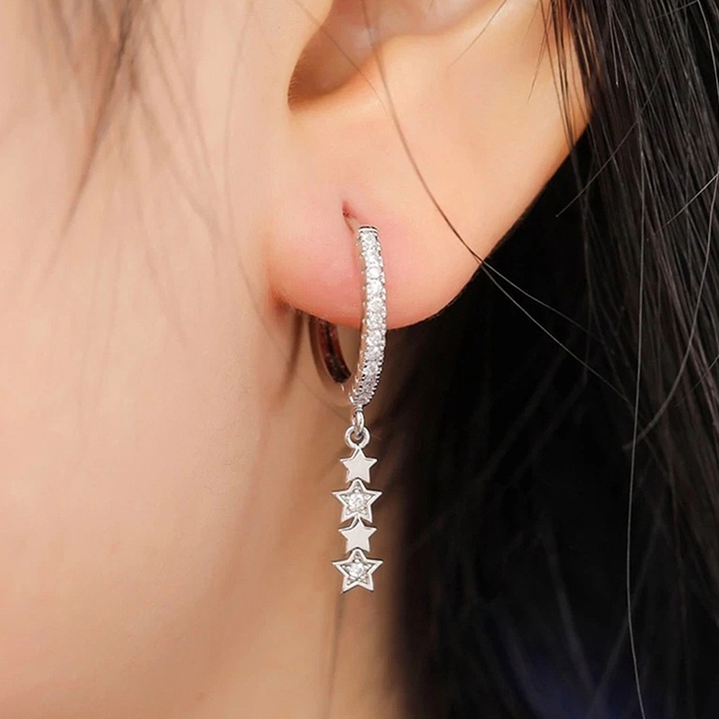 Fancyqube Anting Hoop Menjuntai Bentuk Bintang Untuk Wanita