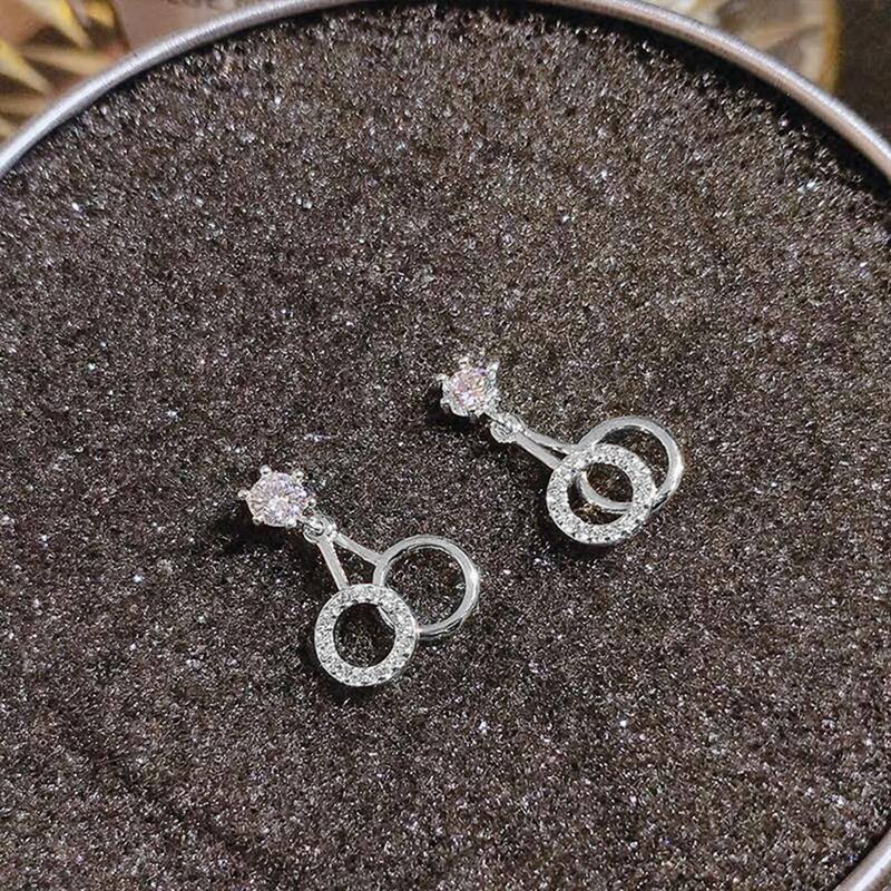 Fancyqube Anting Bentuk Lingkaran Ganda Warna Silver Rose Gold Untuk Wanita