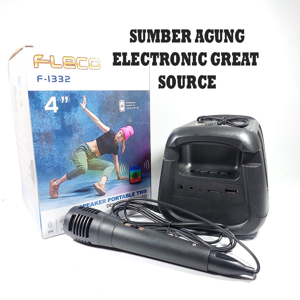 Fleco F1333 F1332 Speaker Portable TWS 4inch dengan Lampu LED Model Cas