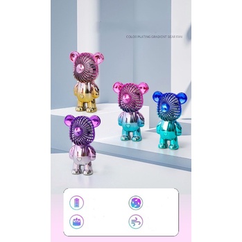 JY MF 987 Kipas Angin Mini Portable USB Charge Motif BearBrick Warna Gradasi / Kipas Angin Meja / Kipas Angin Genggam / Mini Fan Bear Portable