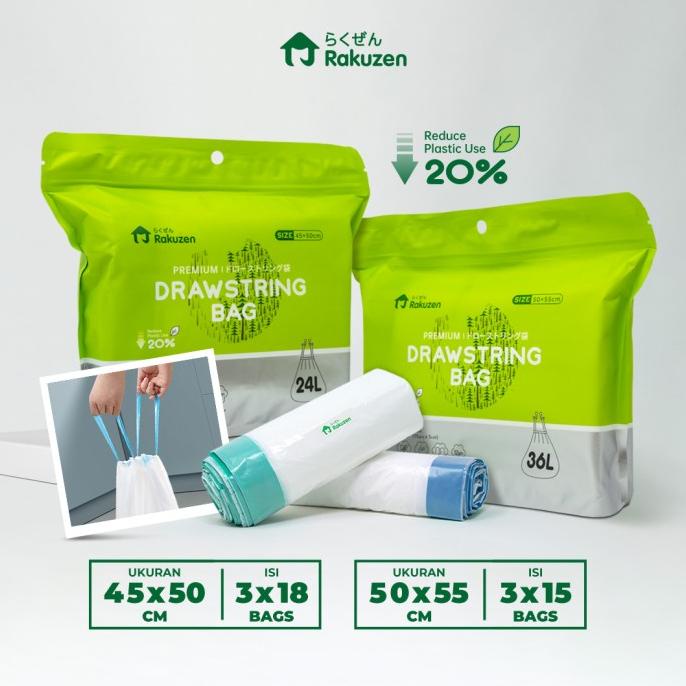 Rakuzen Premium Drawstring Bag Kantong Sampah Plastik Dengan Tali