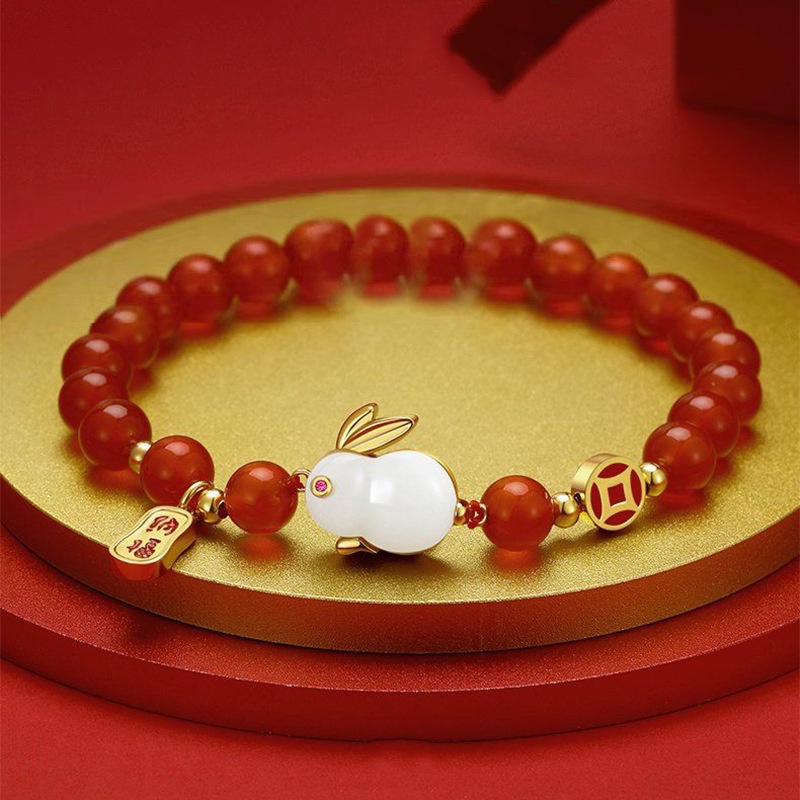 2023 Gelang Tangan Elastis Aksen Manikmanik Koin Tembaga Untuk Hadiah Tahun Baru Cina