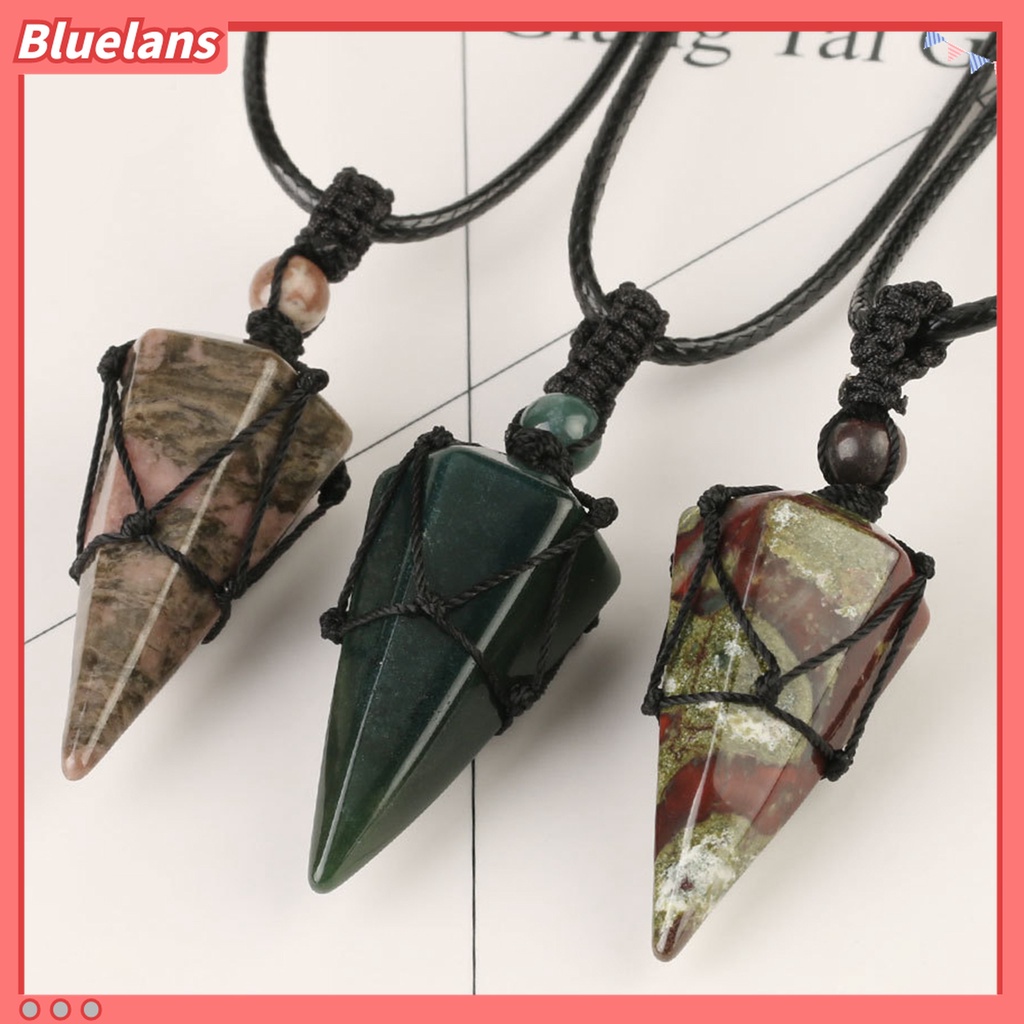 Kalung Tali Hitam Liontin Prisma Heksagonal Kristal Buatan Tangan Untuk Unisex