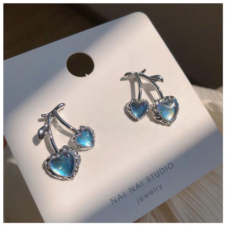 Korean Ins Fashionable Moonstone Cherry Earrings COCOJEWELRY