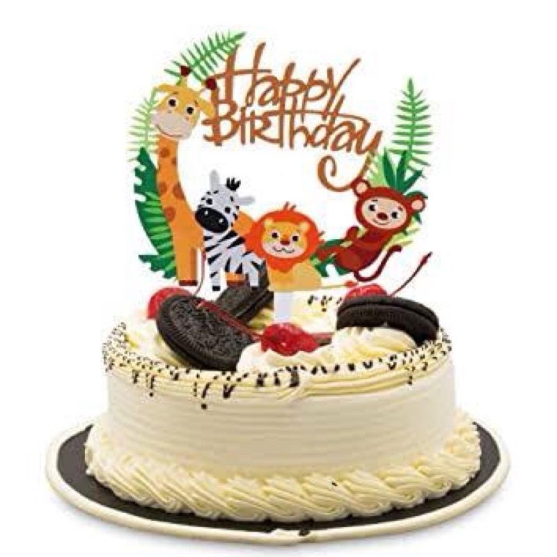 Cake Topper akrilik ANIMALS Gold hiasan kue Happy Birthday dekorasi kue cake Topper kue ulang tahun 