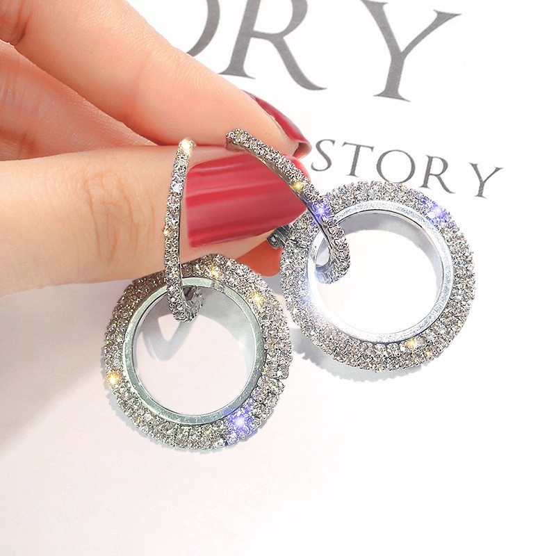 Hot Sale/Hot Sale/Fashion Mewah Anting Wanita Kristal Geometris Hoop Bulat Anting Perhiasan Hadiah