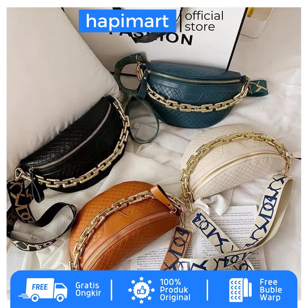 Tas Waistbag Wanita Leather Rantai Tali Panjang Import Berkualitas