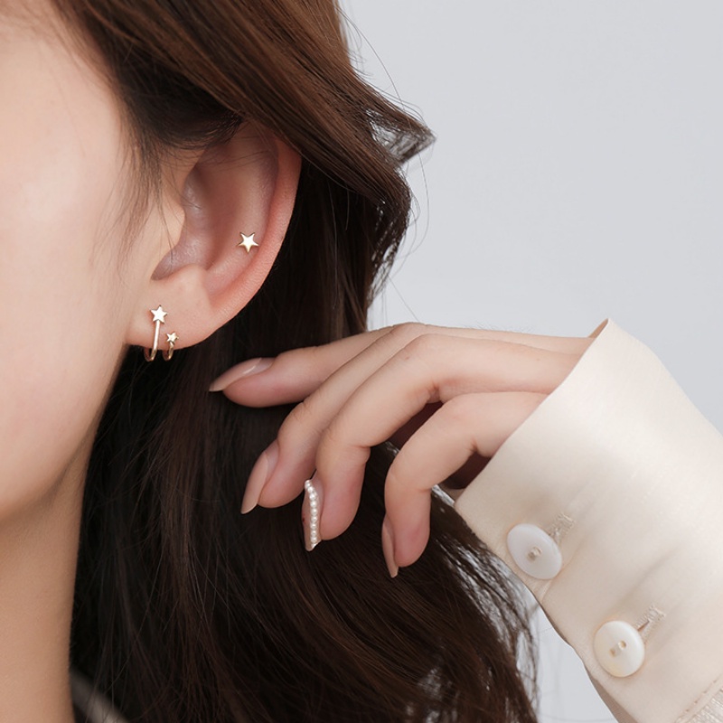 Roselife 1 Pasang Anting Tusuk Silver Wanita Desain Bintang Ganda Gaya Korea