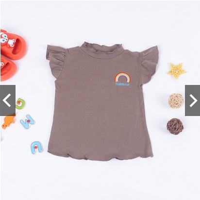 KAOS ANAK PEREMPUAN TANGAN RUFFLE BERGAMBAR HIGH NECK