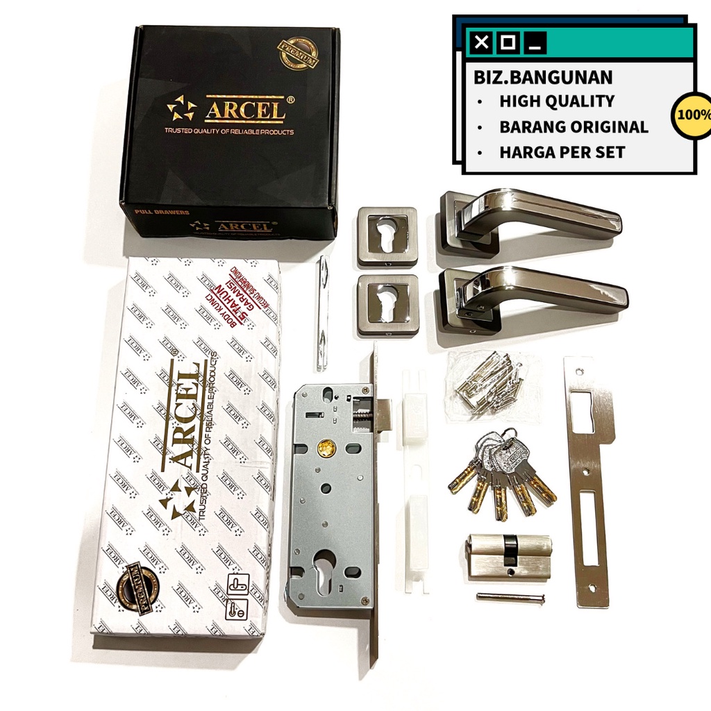 HANDLE PINTU SET PISAH ARCEL 2802 SILVER - KUNCI TARIKAN GAGANG BESAR