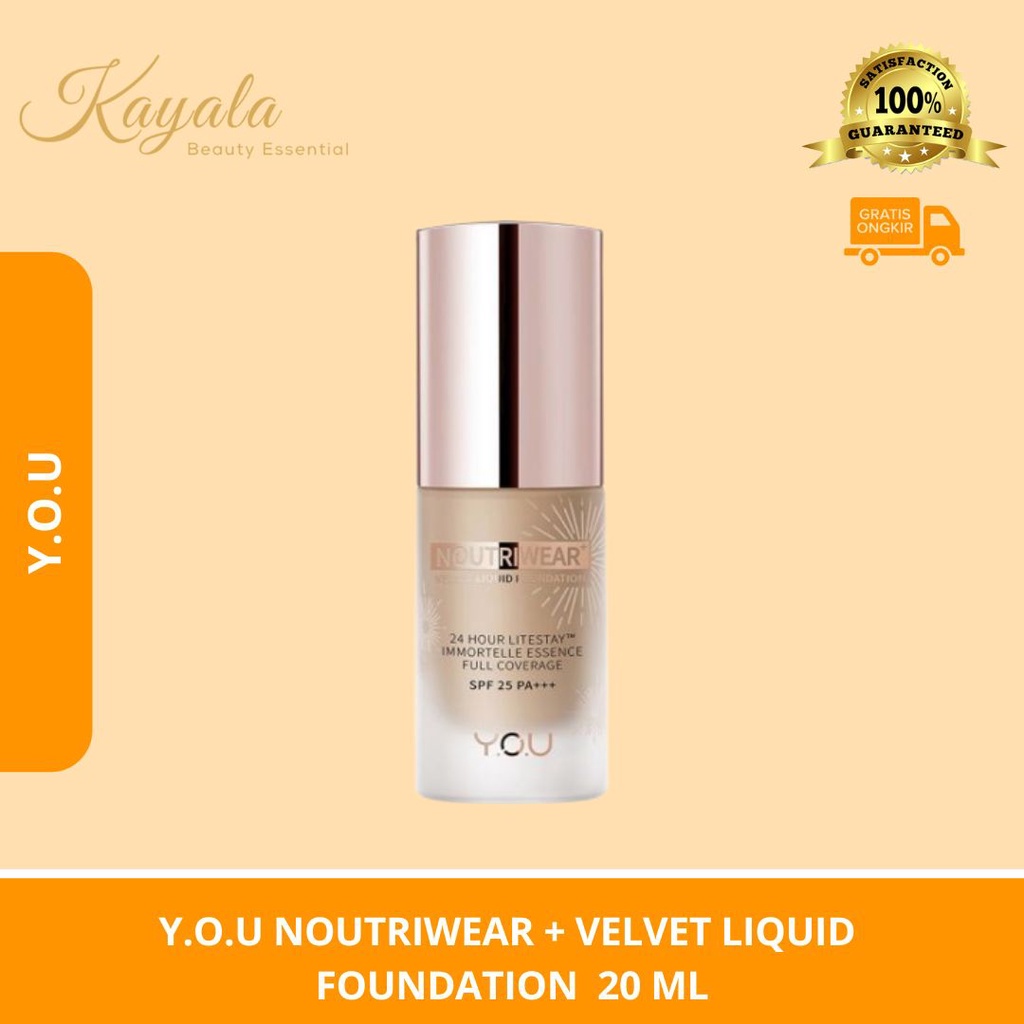 Y.O.U NOUTRIWEAR + VELVET LIQUID FOUNDATION 20 ML - FOUNDATION YOU - MAKE UP YOU - FOUNDATION VELVET