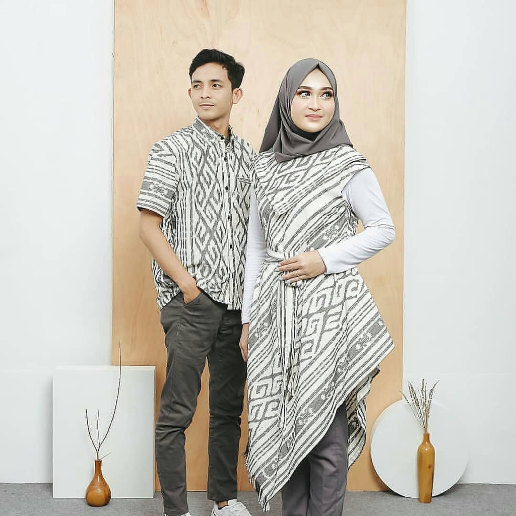 Atasan baju kondangan couple family dress tenun warna putih tulang