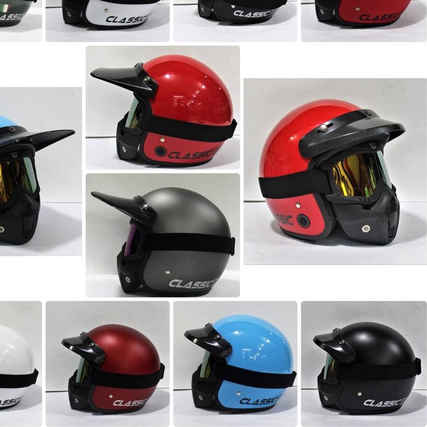 COD✔️Helm Bogo Classic Polos Retro Diskon Dewasa Pria Dan Wanita Sni Terlaris Gogglas + Pat Panjang|