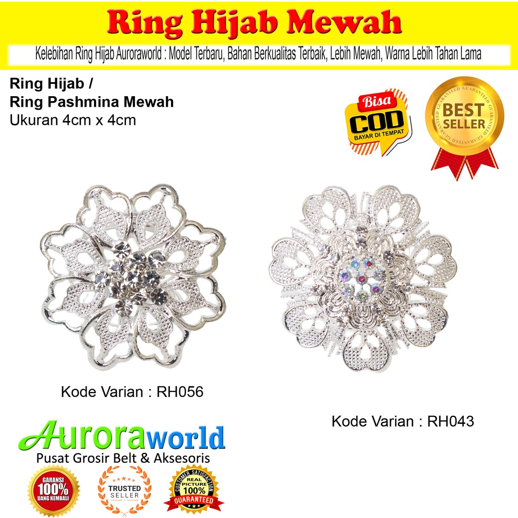 Auroraworld Ring kerudung hijab ring syal permata Ring Pashmina Berlian mutiara Mewah bros cincin kerudung scarf fashion terbaru anti hitam bisa COD RH - 1C