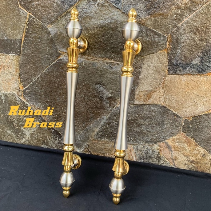 Handle pintu rumah kuningan / gagang pintu kuningan motif dahlia kamboja 60 cm