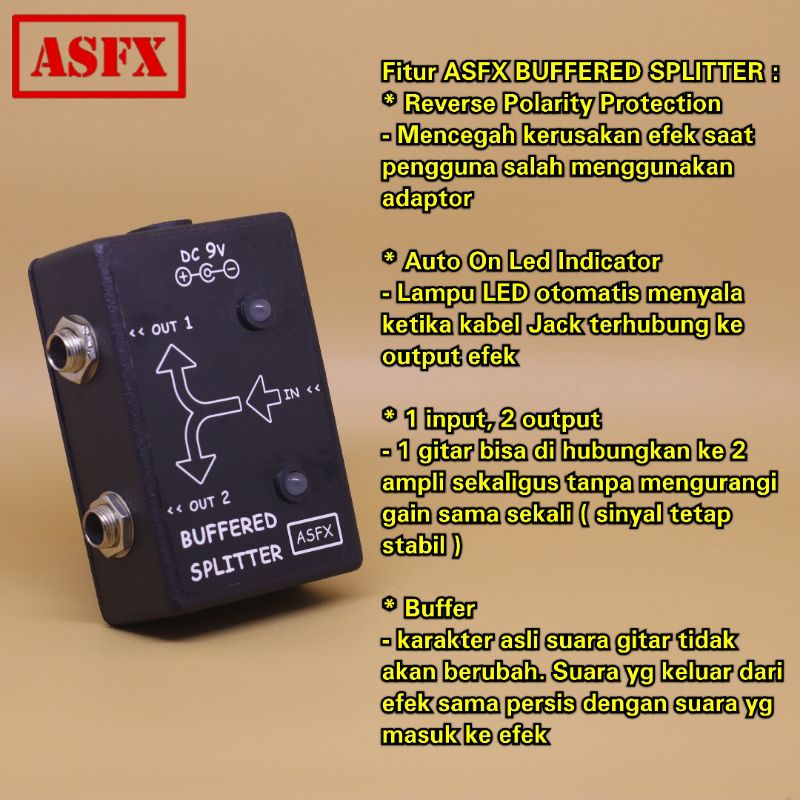 Efek ASFX Buffered Splitter 2 Channel Untuk Gitar dan bass Pedal Stompbox Buffer Splitter Aktif Guitar Effect