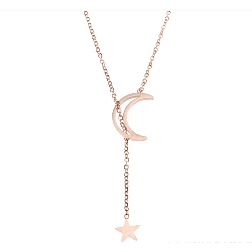 Kalung Rantai Klavikula Hias Liontin Bulan Bintang Geometris Gaya Korea Untuk Wanita