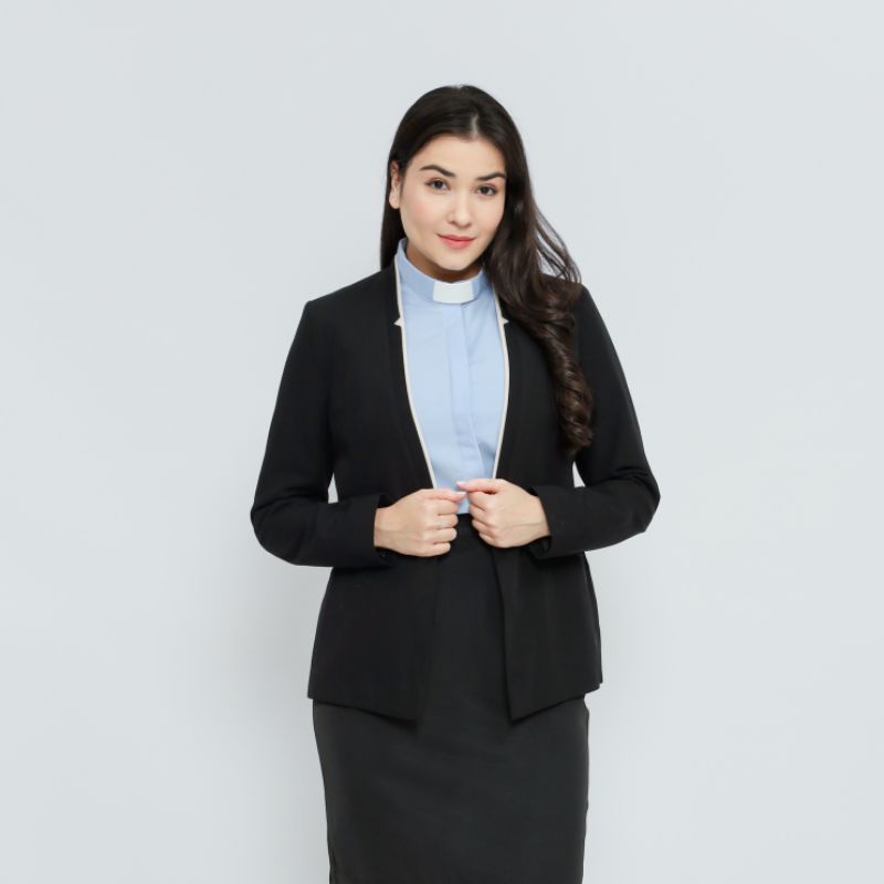 Pendeta Wanita - Kemeja Collar Panjang Polos - Cotton Tropical - Jos Miracle Bandung - Miracle - JMB