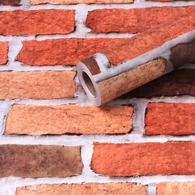 Wallpaper Sticker Dinding Batu Bata Merah Kombinasi Premium Mewah Kekinian