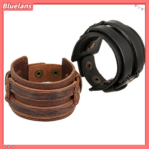 Bluelans Men Women Punk Retro Wide Faux Leather Belt Bracelet Wristband Jewelry Gift