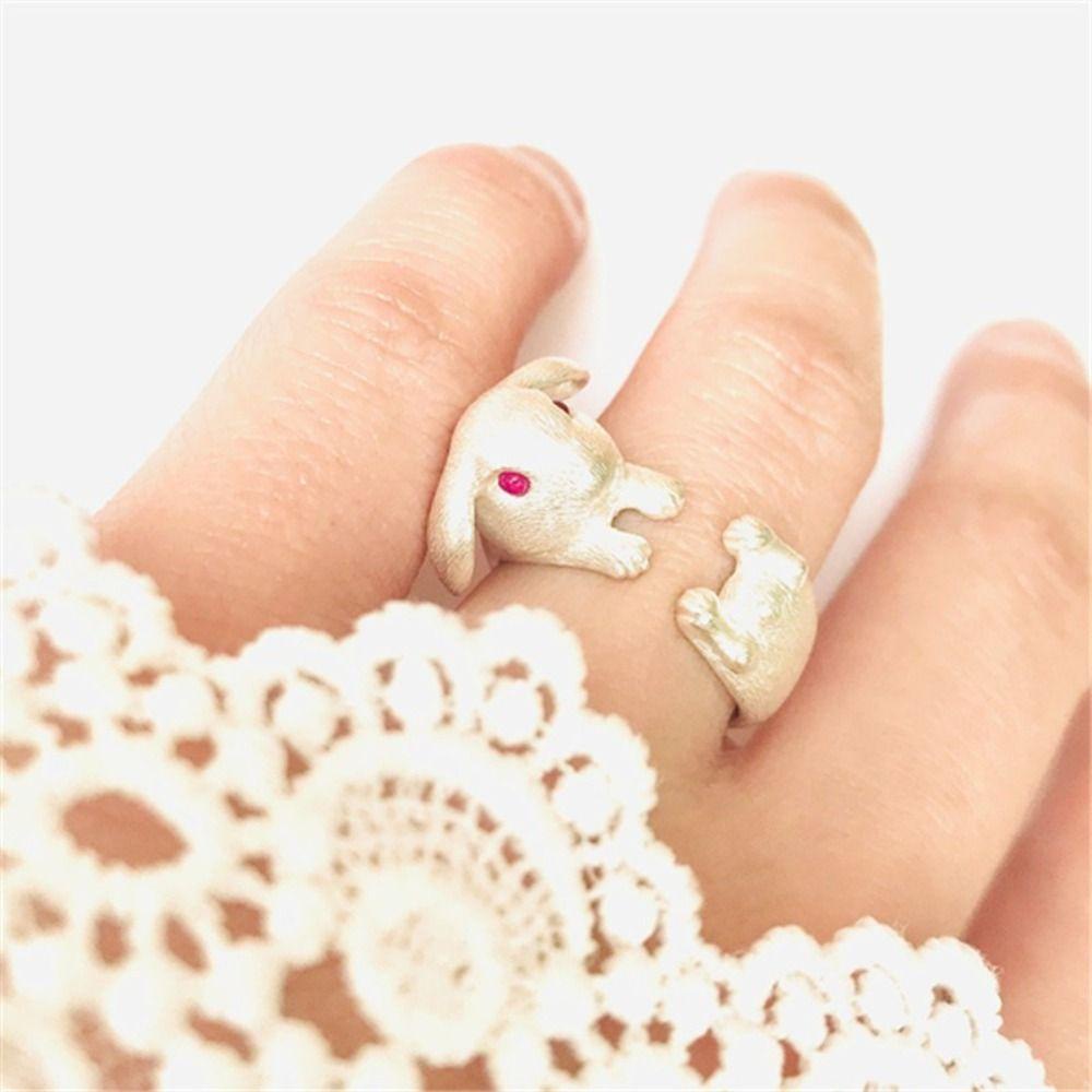 Needway Kelinci Hewan Cincin Lucu Logam Buku Jari Cincin Pembukaan Cincin Adjustable Wanita Rings