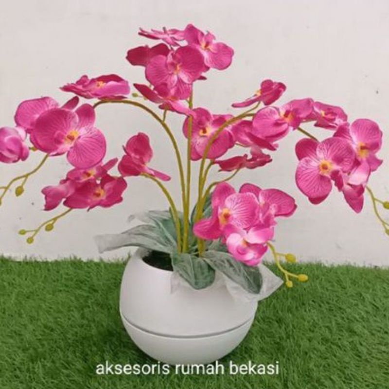 bunga hias Anggrek latex 6cabang 1set vas bunga bola jumbo