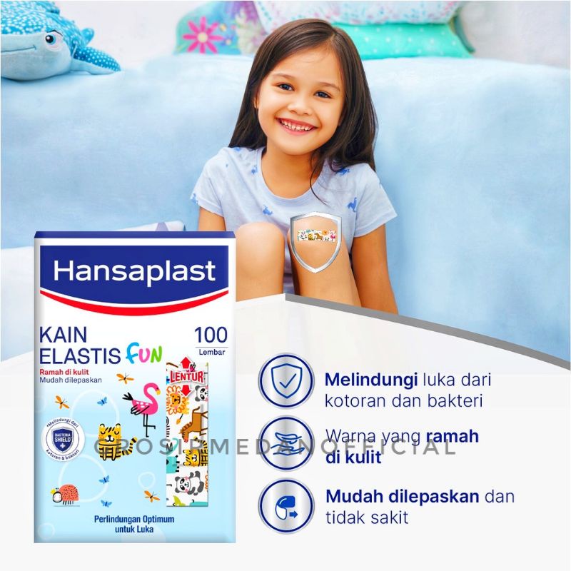 HANSAPLAST PLESTER FUN KAIN ELASTIS ANIMALS - RAMAH DI KULIT MUDAH DILEPASKAN - PENUTUP LUKA SIKECIL YANG LUCU